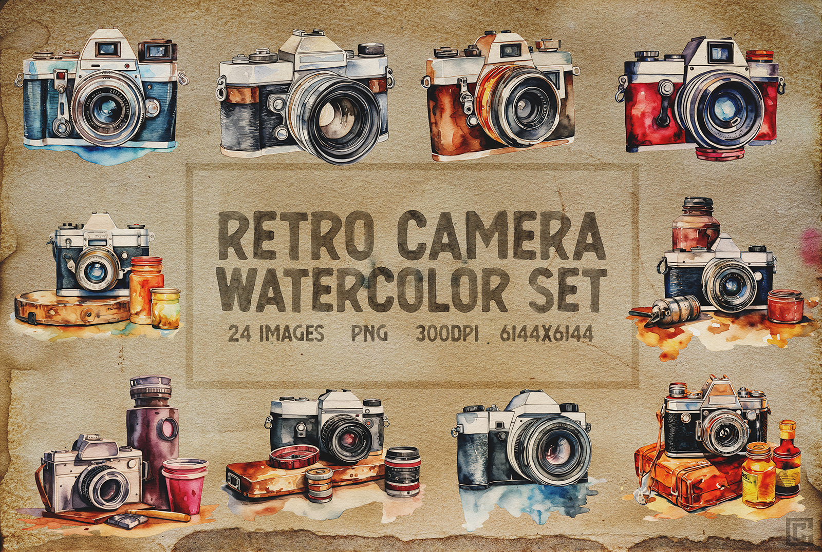 Retro Watercolor Camera Graphic Pack