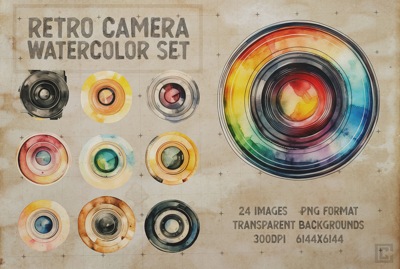 Retro Watercolor Camera Graphic Pack